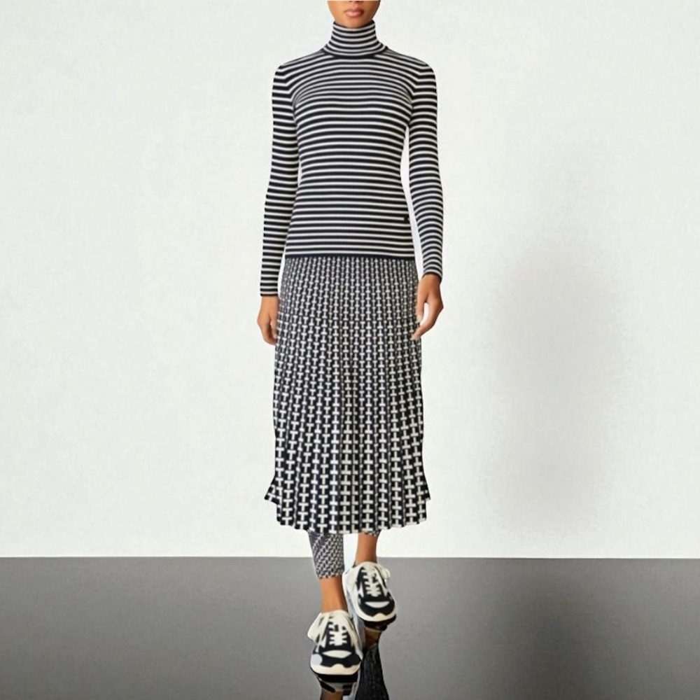 TORY BURCH SPORT STRIPED RIBBED TECH KNIT TURTLENECK